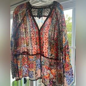 Johnny Was floral multi colored blouse size M.